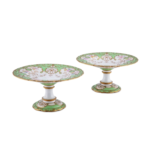 280 - A ROCKINGHAM CHINA GREEN AND GILT DESSERT SERVICE,  19th century, comprising:  - Two tazzas - Four s... 