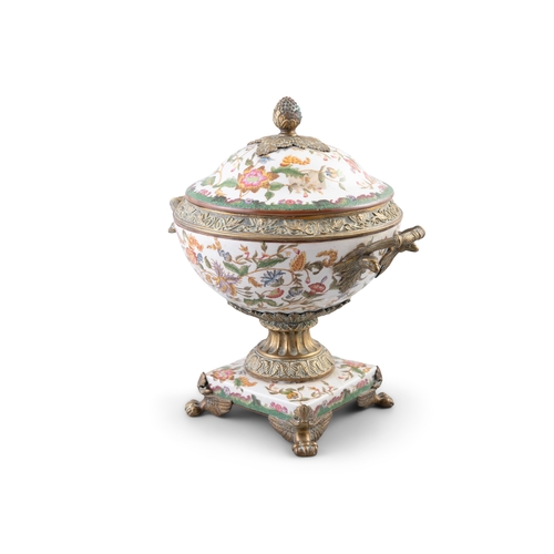 283 - A MODERN PORCELAIN AND GILT METAL MOUNTED TUREEN AND COVER  38cm high with lid