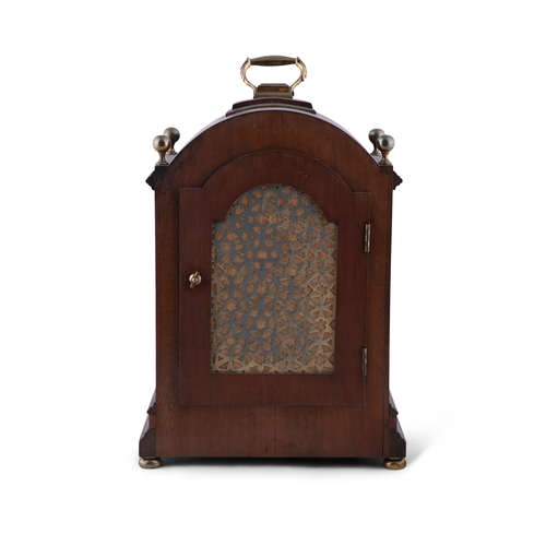 290 - A MAHOGANY CASED FRENCH MANTLE CLOCK, 19TH CENTURY  with brass carrying handle, arched top surmounte... 