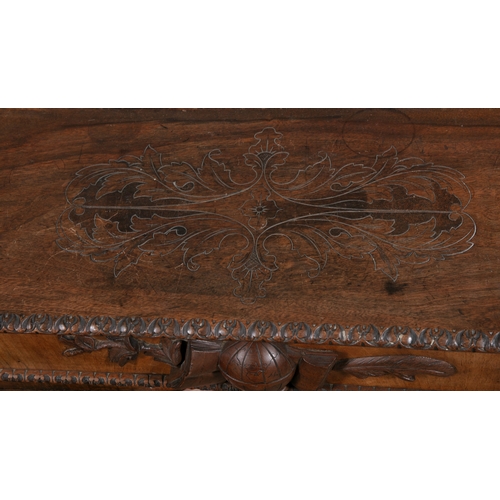 298 - A PAIR OF MID 19TH CENTURY CONTINENTAL CARVED AND STAINED WALNUT RECTANGULAR SIDE CABINETS,   the to... 