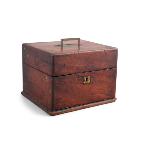 299 - A 19TH CENTURY MAHOGANY PORTABLE DOMESTIC MEDICAL CABINET, BY S. MAW,  the top with brass handle ope... 