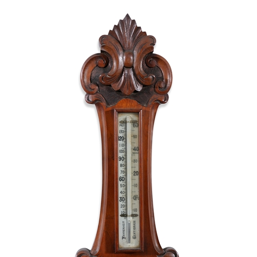 306 - A VICTORIAN OAK CASED BANJO ANEROID BAROMETER  of traditional shape, with glazed circular dial, inke... 