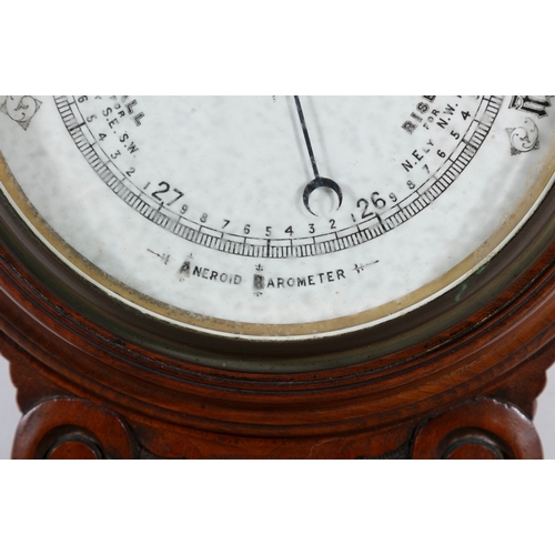 306 - A VICTORIAN OAK CASED BANJO ANEROID BAROMETER  of traditional shape, with glazed circular dial, inke... 