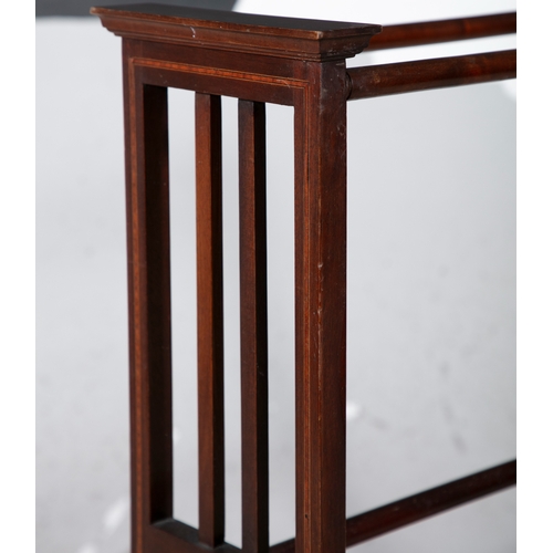 347 - AN EDWARDIAN MAHOGANY TOWEL RAIL,  91cm high, 79cm wide, 25cm deep