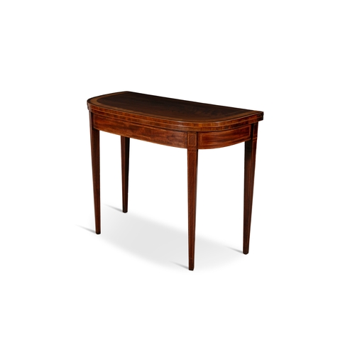 358 - A MAHOGANY AND SATINWOOD CROSSBANDED FOLDING TOP CARD TABLE CIRCA 1780,   of bowed rectangular form ... 