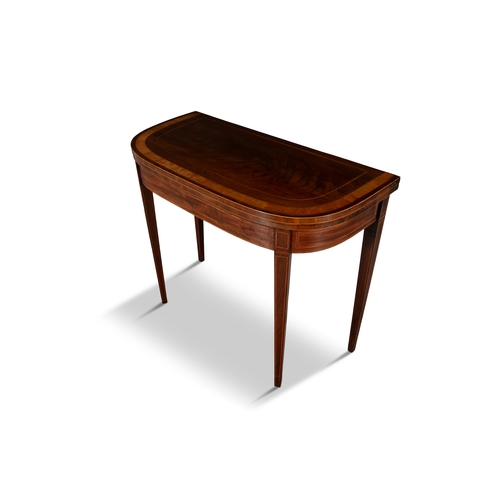 358 - A MAHOGANY AND SATINWOOD CROSSBANDED FOLDING TOP CARD TABLE CIRCA 1780,   of bowed rectangular form ... 