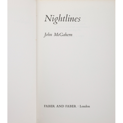 37 - MCGAHERN, JOHN  Nightlines, London, Faber and Faber, 1970. First edition. Blue cloth boards with d.j... 