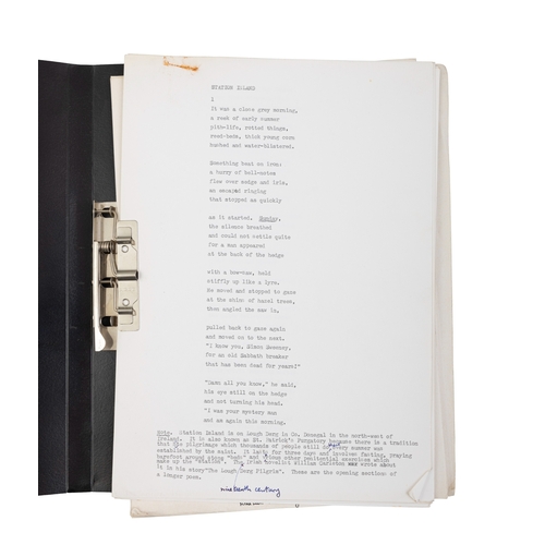 38 - HEANEY, SEAMUS  Station Island, three copies of the script typed, with edits and annotations in pen.... 