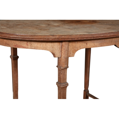 392 - A BURR WALNUT OVAL OCCASIONAL TABLE CIRCA 1900,   by Oliver & Sons, the moulded top supported on squ... 