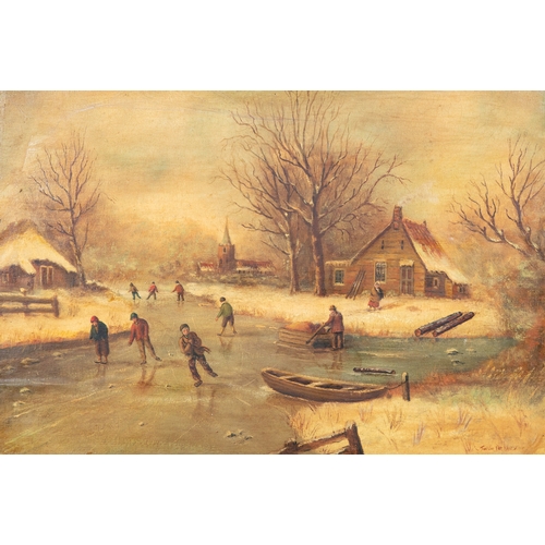 400 - JAN VAN DER KLEIN  Skating Scene Oil on canvas, 32 x 49cm