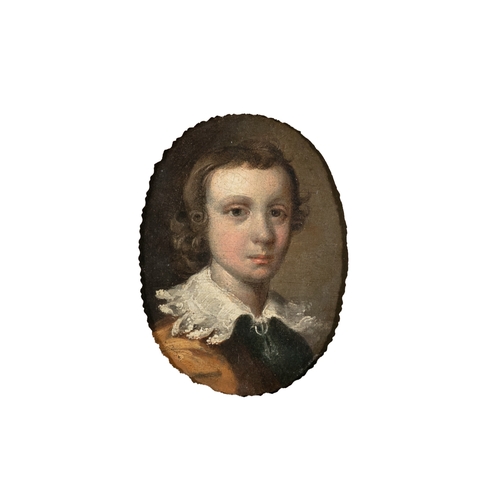 401 - A 17TH CENTURY MINIATURE PORTRAIT OF A YOUNG BOY IN WHITE RUFFLE COLLAR Oil on canvas laid on panel,... 