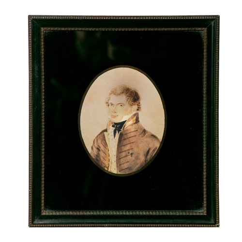 406 - ENGLISH SCHOOL, 19TH CENTURY Miniature portrait of a Naval Officer Watercolour, 11 x 9cm In verre eg... 