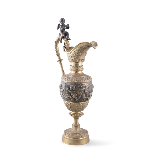 410 - A RENAISSANCE STYLE BRONZE AND ORMOLU EWER,  20th century, with masked scroll handle surmounted by a... 