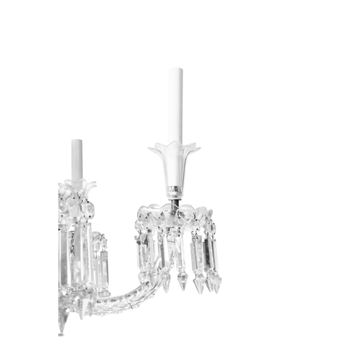 416 - A VICTORIAN CUT GLASS TEN BRANCH CHANDELIER   with flared vase shaped corona, over two circular drip... 