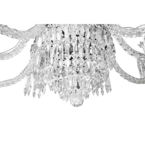 416 - A VICTORIAN CUT GLASS TEN BRANCH CHANDELIER   with flared vase shaped corona, over two circular drip... 