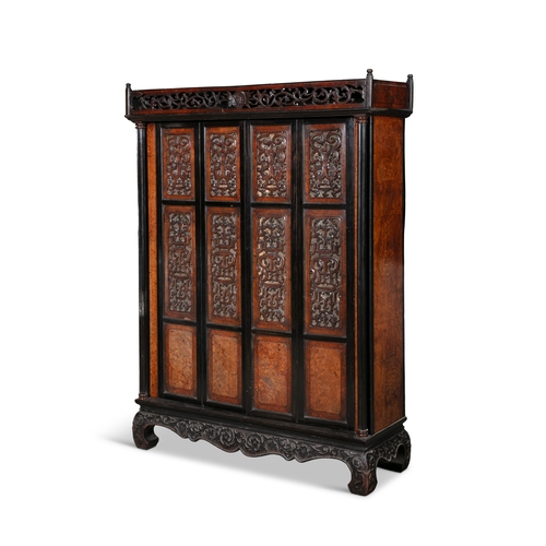 420 - A DUTCH COLONIAL WALNUT AND EBONY SIDE CABINET, 19TH CENTURY,   of rectangular shape, fitted with a ... 