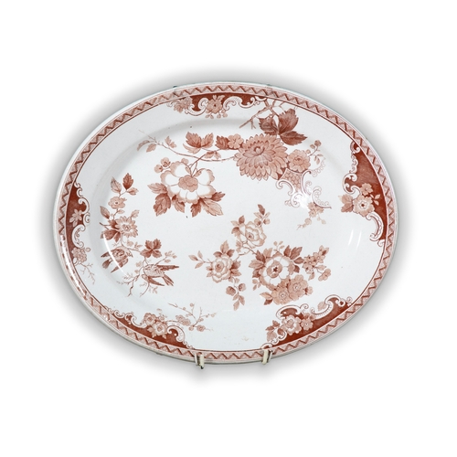 430 - A PAIR OF BELLEEK EARTHENWARE TRANSFER PRINTED MEAT DISHES,  First period, in brown and white tones,... 