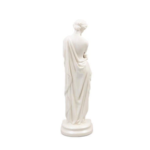 433 - A BELLEEK FIRST PERIOD FIGURE OF MEDITATION   modelled standing, wearing classical robes, on shaped ... 