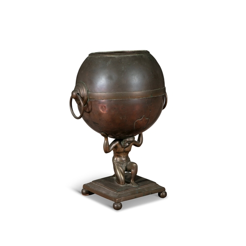 469 - A VICTORIAN COPPER AND BRASS MOUNTED OVAL CISTERN,   with raised side handles and leaf-cast paw feet... 