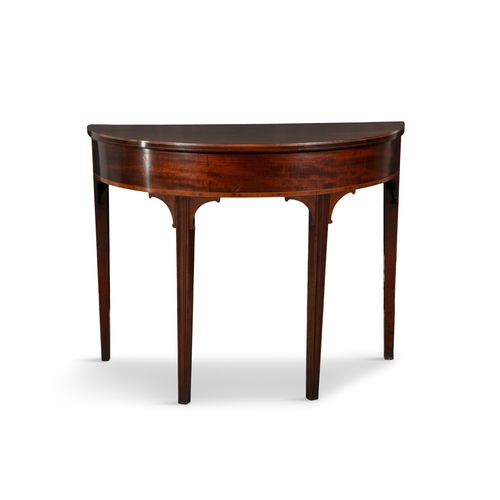 484 - A PAIR OF MAHOGANY SEMI ELIPTICAL SIDE TABLES 19TH CENTURY  each fitted with moulded tops above a br... 