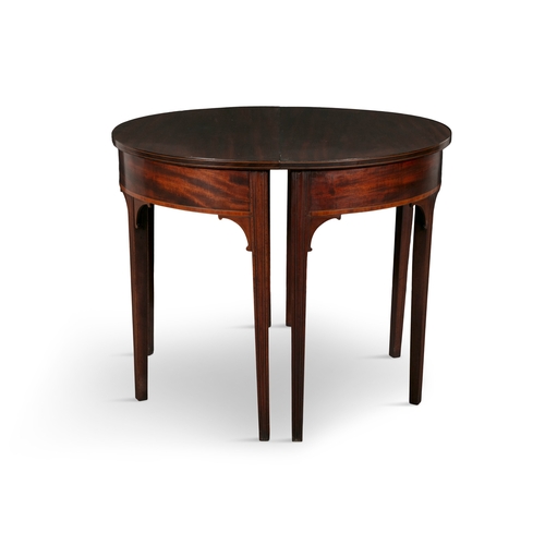 484 - A PAIR OF MAHOGANY SEMI ELIPTICAL SIDE TABLES 19TH CENTURY  each fitted with moulded tops above a br... 