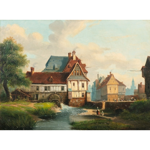 487 - GERMAINE POSTELLE  River Landscape with Mill-House Oil on panel, 39 x 53cm Signed