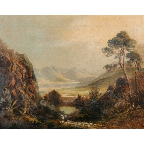 63 - 19TH CENTURY SCHOOL Shepherd in a Landscape Oil on canvas, 43.5 x 55cm (condition problems)