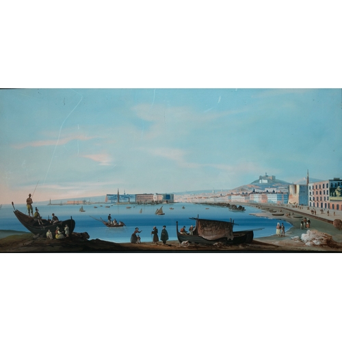 78 - NEAPOLITAN SCHOOL, 19TH CENTURY Panoramic View of the Bay of Naples Gouache, 44 x 88cm In maple fram... 