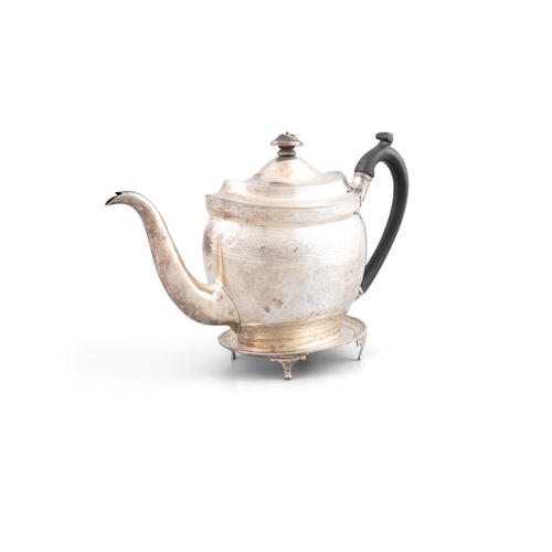 91 - A GEORGE III BRIGHT-CUT SILVER TEAPOT AND STAND,   London c.1802, maker's mark of Alexander Field, t... 