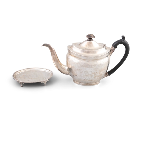 91 - A GEORGE III BRIGHT-CUT SILVER TEAPOT AND STAND,   London c.1802, maker's mark of Alexander Field, t... 