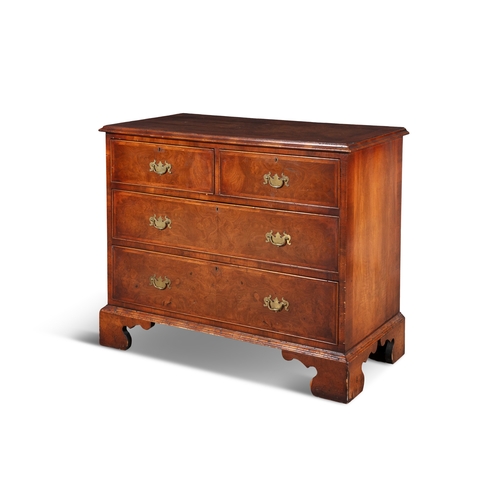 17 - A WALNUT CHEST OF DRAWERS 19TH CENTURY,  the rectangular quarter-veneered top with thumb moulded edg... 