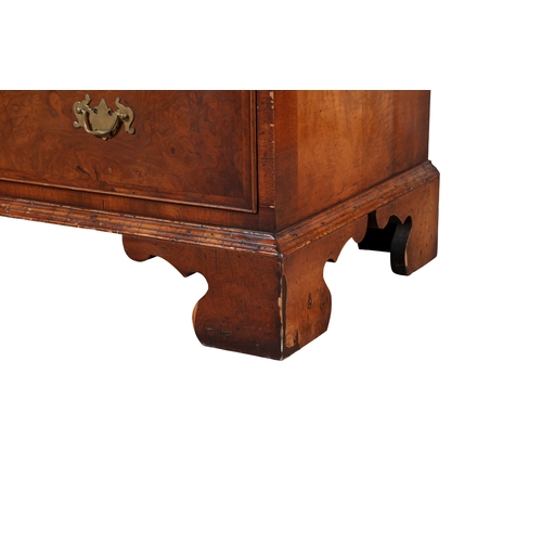 17 - A WALNUT CHEST OF DRAWERS 19TH CENTURY,  the rectangular quarter-veneered top with thumb moulded edg... 