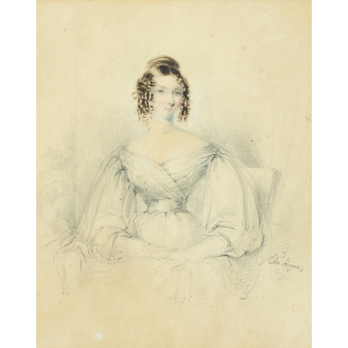 28 - EDWARD HAYES RHA (1797-1864)  Portrait of a Lady Signed Watercolour and pencil on paper, 21.5 x 17.5... 