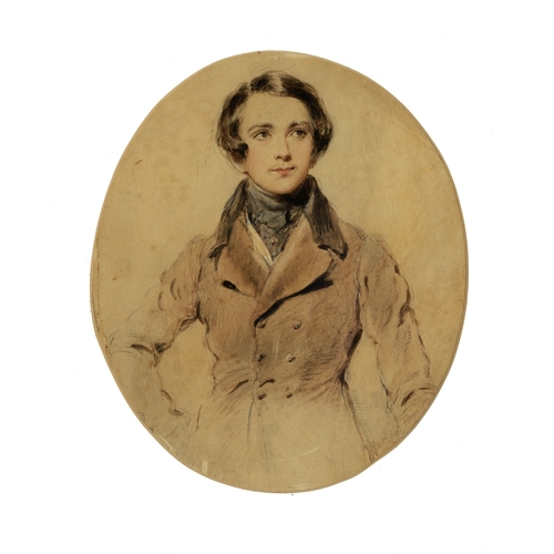 36 - EDWARD HAYES RHA (1797-1864)  Portrait of a Young Man Watercolour and bodycolour over pencil, oval, ... 