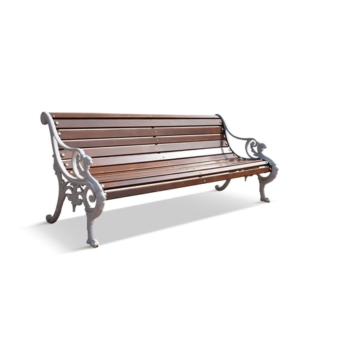 4 - A VICTORIAN CAST IRON GARDEN BENCH, ATTRIBUTED TO COALBROOKDALE,  with slatted timber back and seat,... 