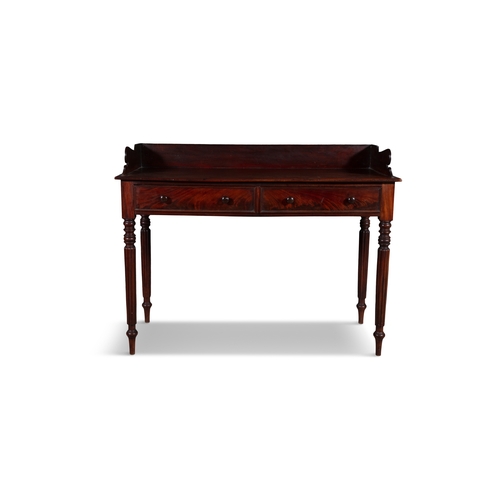 499 - A GEORGE IV MAHOGANY SIDE TABLE CIRCA 1825,  the three-quarter gallery top above two frieze drawers ... 