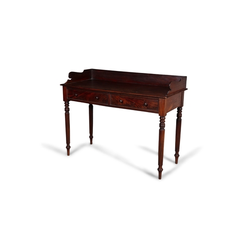 499 - A GEORGE IV MAHOGANY SIDE TABLE CIRCA 1825,  the three-quarter gallery top above two frieze drawers ... 