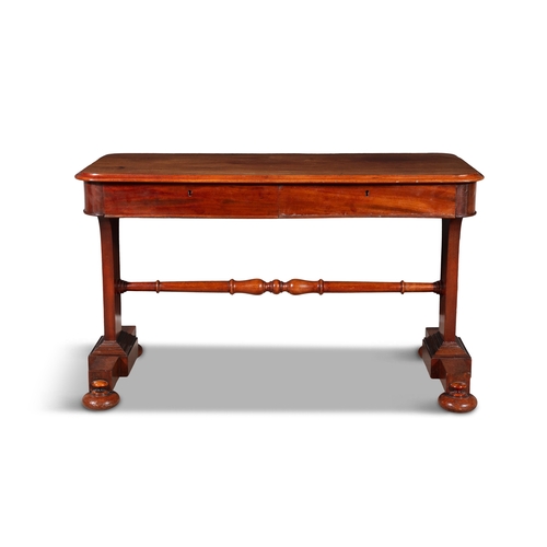 501 - A LATE GEORGE IV MAHOGANY LIBRARY TABLE CIRCA 1825,  the moulded rectangular top above two frieze dr... 