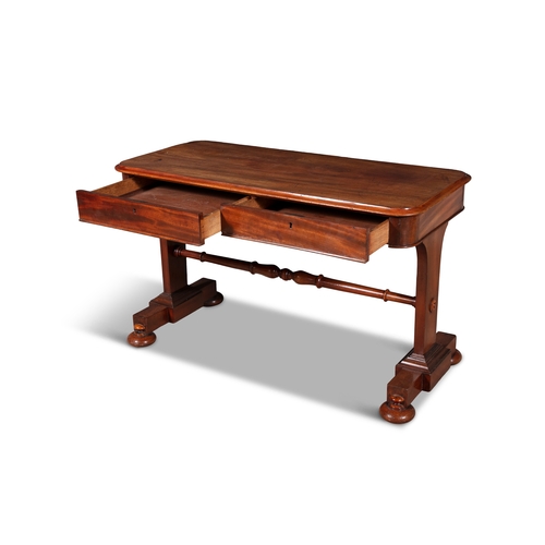 501 - A LATE GEORGE IV MAHOGANY LIBRARY TABLE CIRCA 1825,  the moulded rectangular top above two frieze dr... 