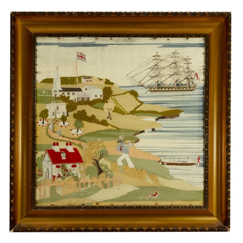 503 - BRITISH SCHOOL  'Sailors Homecoming' Embroidered panel, 49 x 48cm Framed