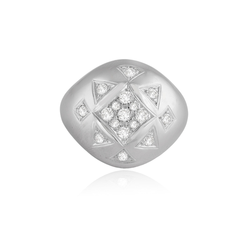 127 - A DIAMOND DRESS RING  Of polished bombé design, enhanced with brilliant-cut diamonds within lozenge ... 