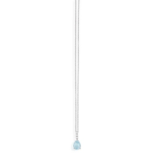 225 - AN AQUAMARINE AND DIAMOND PENDANT NECKLACE  The pendant set with a pear-shaped aquamarine weighing a... 