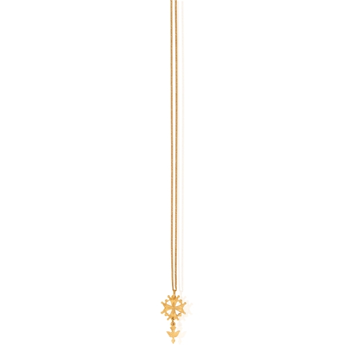 30 - AN 18K GOLD PENDANT NECKLACE  The Saint Esprit pendant suspended from a fine curb-link chain necklac... 