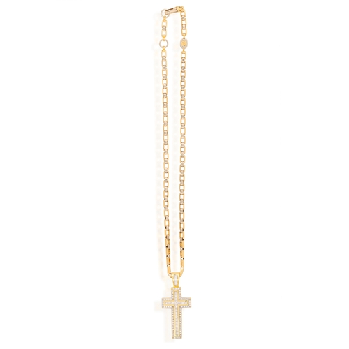 55 - A DIAMOND PENDANT AND CHAIN  The pendant designed as a cross, set with an inner cross of square-shap... 