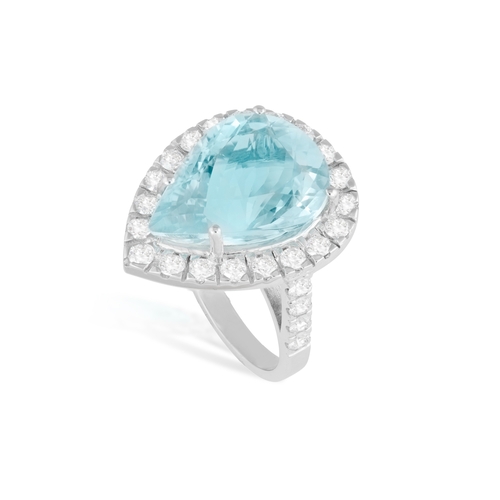 68A - AN AQUAMARINE AND DIAMOND RING  Claw-set with a pear-shaped aquamarine weighing approximately 12.20 ... 