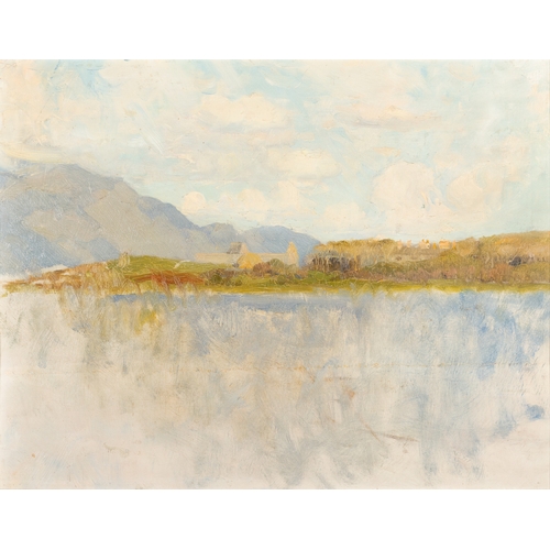 12 - Walter Frederick Osborne RHA RA (1859-1903)  Lake in Connemara Oil on board, 30cm x 37cm (11¾ x 14½)... 