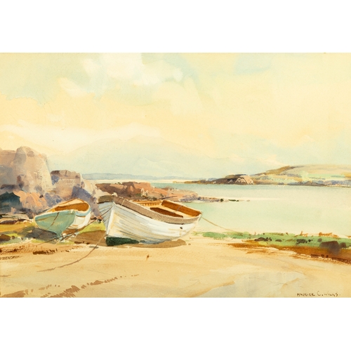 144 - Maurice C. Wilks RUA ARHA (1910-1984)  Boats by the Shore Watercolour, 26 x 37cm (10¼ x 14½'') Signe... 