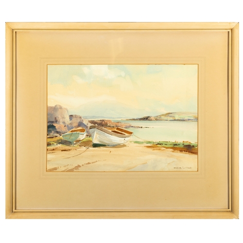 144 - Maurice C. Wilks RUA ARHA (1910-1984)  Boats by the Shore Watercolour, 26 x 37cm (10¼ x 14½'') Signe... 