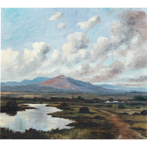 17 - Douglas Alexander RHA (1871-1945)  West of Ireland Bog and Mountain Landscape Oil on canvas board 45... 