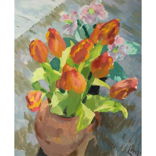 53 - William John Leech, RHA (1881-1968)  Tulips in a vase Oil on canvas, 46.5cms x 38cms (18¼ x 15) Sign... 